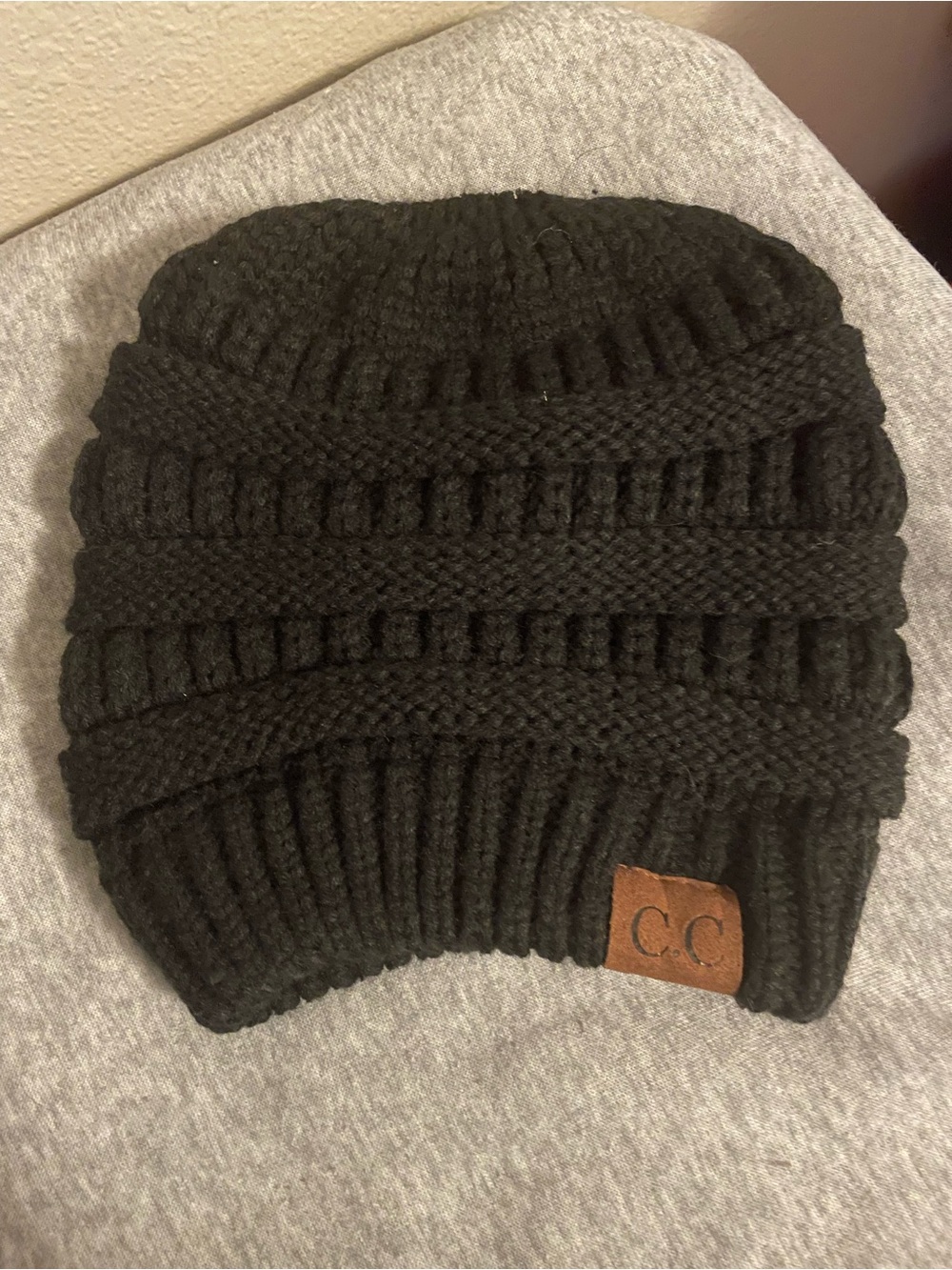 C.C Ponytail Black Knit Beanie